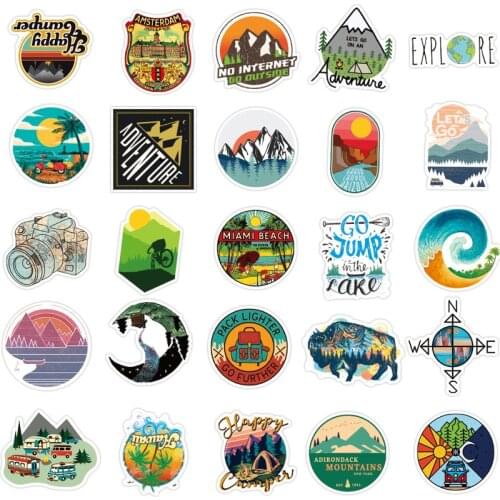 10/50pcs Waterproof Outdoor Wild Summer Travel Stickers Suitcase Trolley Skateboard Fresh Adventure Sticker DIY Camping Graffiti