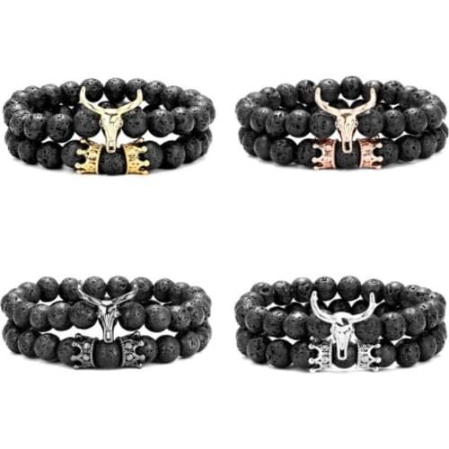 2pcs/lot 8mm ox crown gold silver copper cz zircon cubic zirconia beads bohemian Bracelet Stone Bangles df3d