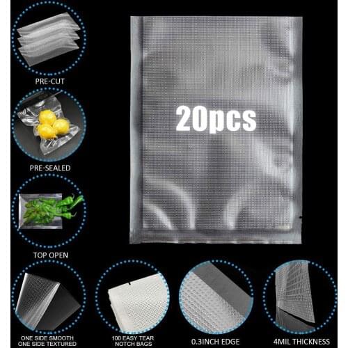20Pcs Food Fresh Keeping Storage Sealing Packaging Pouch Vacuum Sealer Bags Anti-moisture Anti-mould Food Saran Wrap Plastic Bag