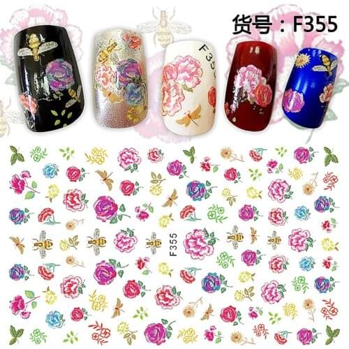 5 sheets ultra thin adhesive nail art decorations stickers beauty flower acrylic manicure decals nails accessoires F351-55