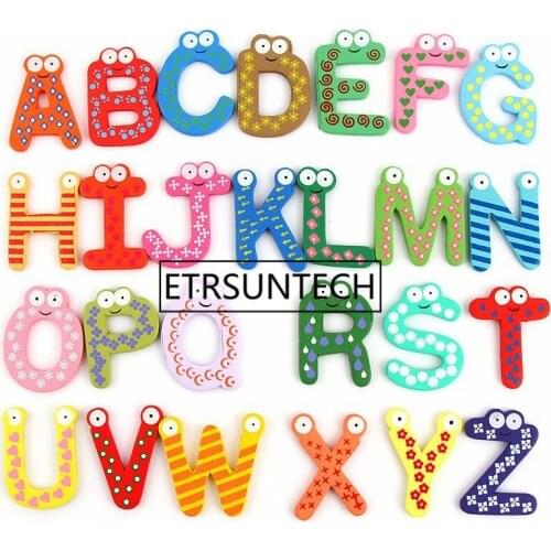 50sets Creative Kids Study Words Fridge Magnets Colorful Wooden Alphabets Fridge Stickers Wooden Cartoon Fridge Magnets