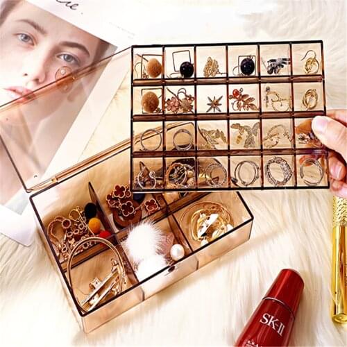 Acrylic Jewelry Storage Box Grids Compartments Organizer Jewel Bead Case Cover Container Storage