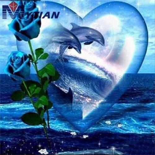 5D Flower Diamond Full Drill Cross Stitch Blue Roses,Rose and Dolphins Furniture Diamond Painting Art Kit Mosaic Wall Decoration