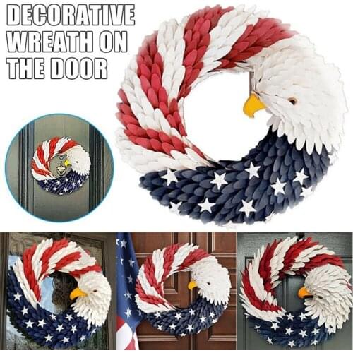 American Eagle Wreath Patriotic Front Wreath Eagle National Flag Design Artificial Garland Wreath Hanging For Car Motorcycle