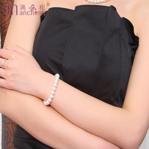 Hot fine quality 8MM 25 bead white pearl beads bracelet bangle classic Rope chain strand 8MM pearl bracelet Women