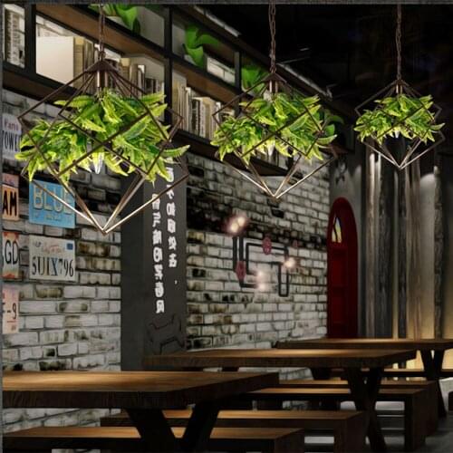 Bucolic Green Plants Hanging Fixture Chandeliers Balcony Ceiling Lamp Droplight