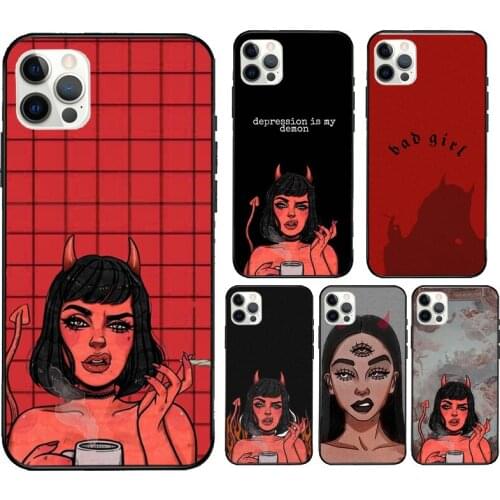 Lovely Bad Devil Girl Fundas For iPhone 12 Pro Max Mini XR X XS Max SE 2020 6S 7 8 Plus 11 Pro Max Phone Case