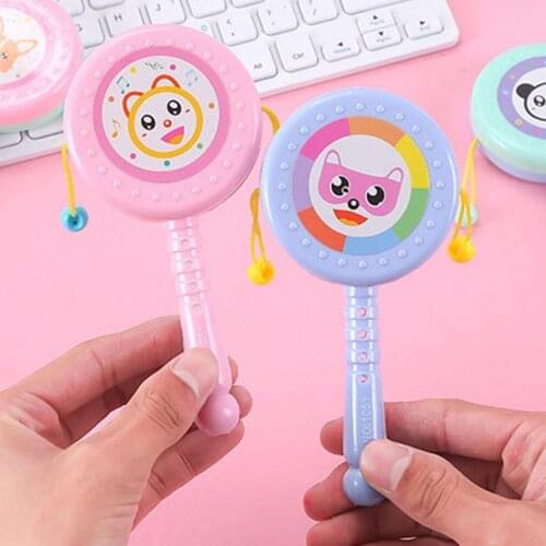2Pcs 0-1 Year Old Cute Drum-Shaped Rattle Attractive Beads Design Plastic Girls Boys Educational Spin Toy Infant Baby Gifts