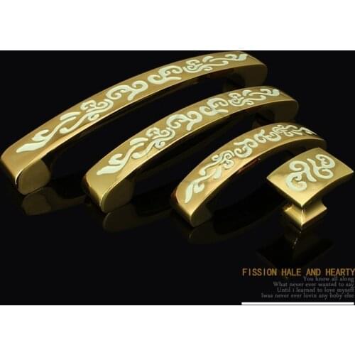 Engraved Designs Cabinet Wardrobe Cupboard Knob Drawer Door Pulls Handles Gold
