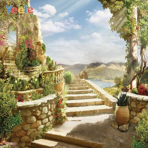 Yeele Wedding Ceremony Ancient Building Stairs Photography Background Natural Scenery Photographic Backdrop For Photo Studio