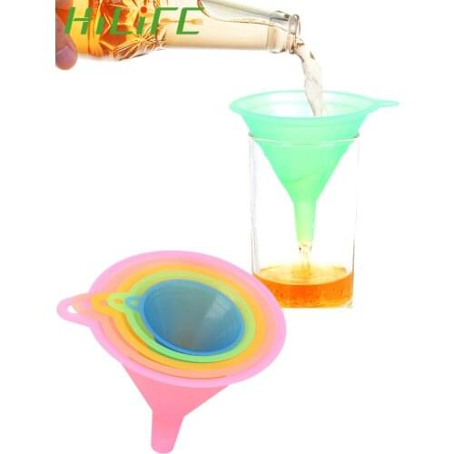 HILIFE Bar Wine Flask Funnels 5pcs/set Kitchen Mini Funnel Food-grade Material Pinkycolor Translucent