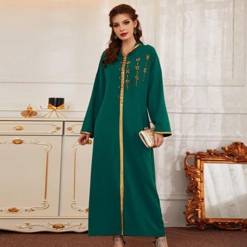 Eid Djellaba Abaya Dubai Hand Made Diamond Beading Muslim Dress Satin Abaya Dubai Turkey Muslim Dress Islam Abayas