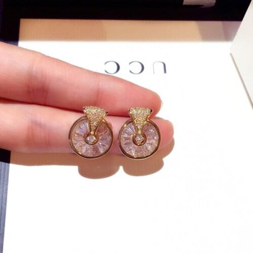 JUWANG 2021 INS Vintage Brincos Stud Earrings Jewelry Silver Color AAA Cubic Zirconia Bling Round Earrings For Women Pendients