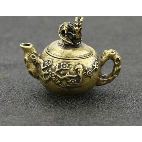 Mini Copper Teapot with Lid Figurines Home Decoration Office Desk Decor Bronze Carving Miniatures Brass Retro Small Ornaments