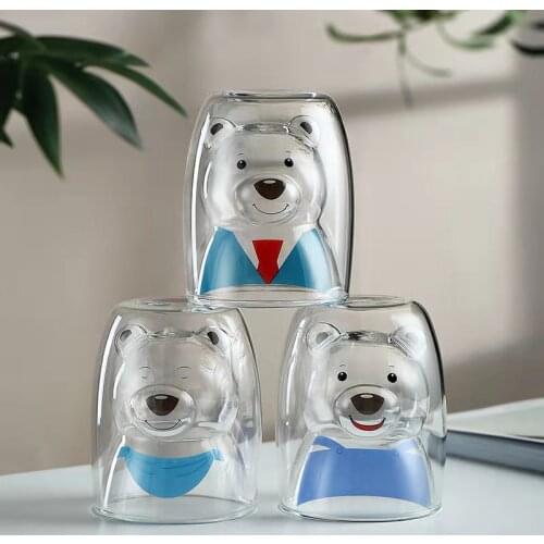 Bear double glass cartoon type cold drink cup high borosilicate glass bear coffee cup drinking glasses glass drinkware mugs