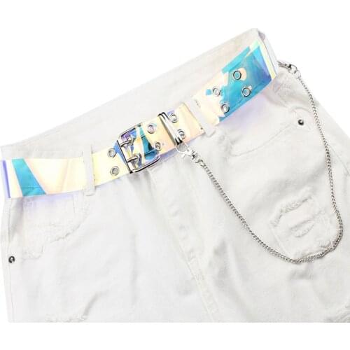 Fashion laser colorful transparent belt hiphop Rock punk style double row waist chain belt jeans trousers waistband Accessories