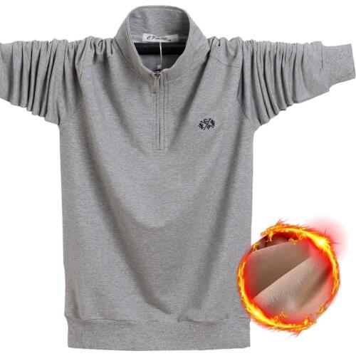 Men Polo Shirt Cotton Autumn Winter Warm Solid Color Male Long Sleeve Polo Shirt Brand Plus Size Mens with Fleece Tee Tops