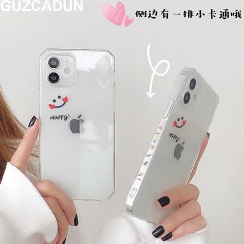 Side Cute Love Heart Smile Face Pattern Phone Cases for iPhone 11 7 8 Plus 12 Pro Max Mini SE 2020 Xr Xs Max X Soft TPU Cover