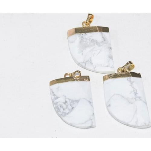 Natural White Howlite stone Pendant Charms female 2020 horn healing Gold Cap gem stones point accessories necklaces & pendants