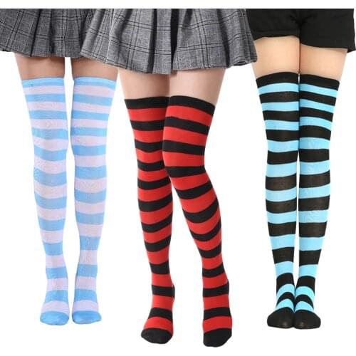 40 Colors New Women Girls Socks Cotton Funny Female Non-Slip Over High Knee Long Socks Stripe Print Sweet Sexy Cute Hip Hop Sox