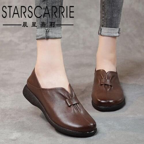 2021 new leather retro handmade womens shoes cover feet leisure low-cut mother shoes soft sole leather shoes single shoes