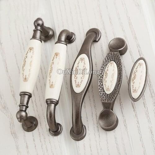 NEW 10PCS European Ceramic Printing Kitchen Door Furniture Handles Cupboard Wardrobe Drawer Wine Cabinet Pulls Handles and Knobs