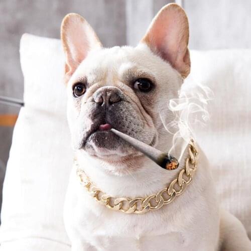 Plastic Adjustable Dog Collar Necklace Hip-hop Style Big Gold Chain Pet Jewelry Accessories for Teddy Bulldog