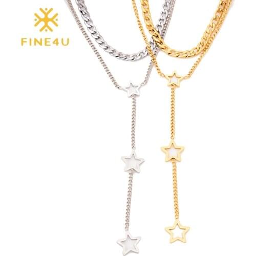 FINE4U N751 Dainty Layered Choker Necklaces Handmade Hollow Star Pendant Multilayer Adjustable Layering Whip Chain Necklace