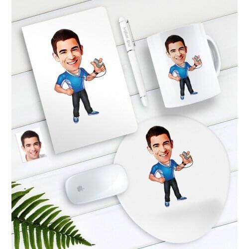 Personalized Mr Coach Caricature Of Notebook Pen Mug Mouse Pad set