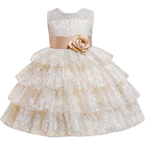 Girls Lace Tutu Cake Princess Dress Flower Girl Wedding Dress Birthday Party Ceremony Elegant Costume Children Clothing For 3-10