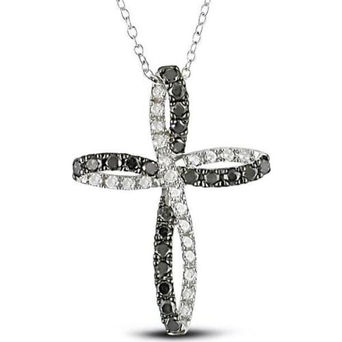 Classic black and white crystals cross religious necklace jewellery