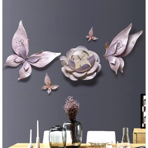 Luxury Personality 3D Stereo Wall Clocks Wall Hanging Flower Butterfly Decoration Crafts Home Livingroom KTV Wall Sticker Murals