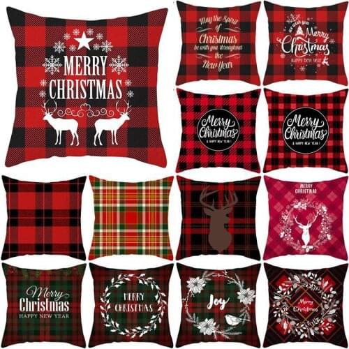 Merry Christmas Decor Throw Pillow Case Red Tartan Grid Cushion Covers for Home Sofa Chair Decorative Pillowcases