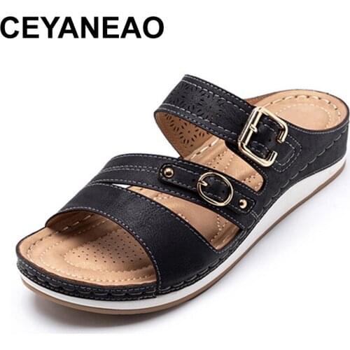 CEYANEAO Sandals Platform 2021 Retro Fashion Shoes Low Heel Retro Sandal Women Rome Style Female Heel Beach Shoes Woman Femmes