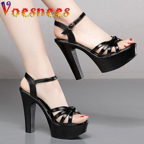 Solid Color Simplicity Women Sandals Hollow Out Vamp Waterproof Platform Office High Heels Summer Buckle Strap Thick Heel Shoes