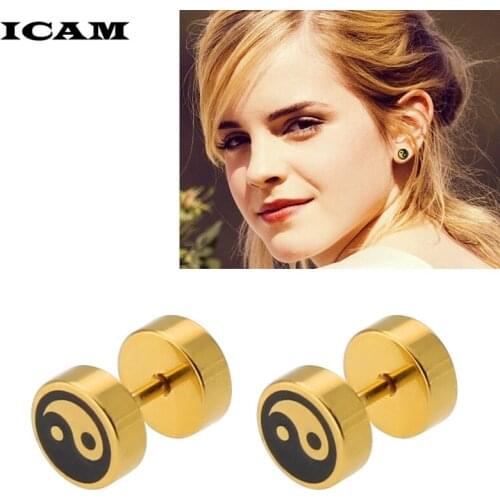 ICAM Titanium Steel Barbell Men And Women Fashion Tai Chi Dumbbell Stud Earrings For Women Men