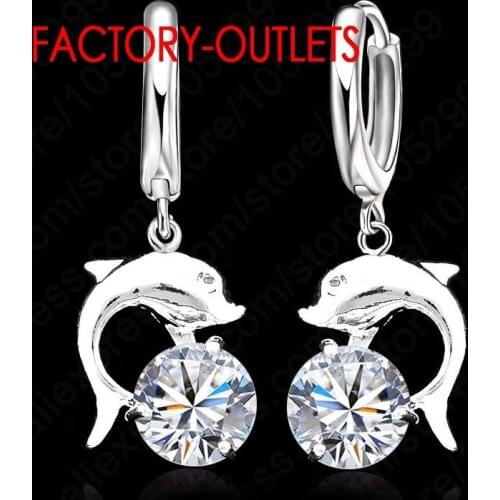 Bright AAA CZ Crystal Drop Earrings Lovely Dolphin Design Korean Style Fashion Jewelry 925 Sterling Silver Earrings For Women