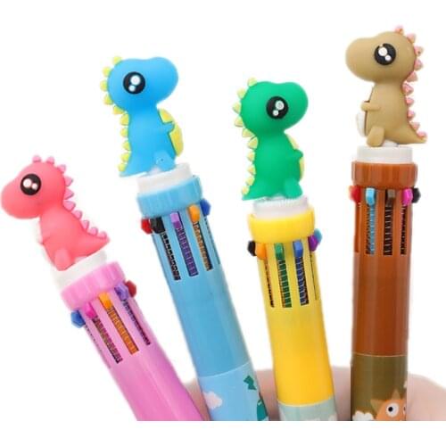 2pc Ten Color Ballpoint Multi-Function Dinosaurs Ball Pen 0.5mm Office Stationery School Supplies Student Graffiti Painting Pen