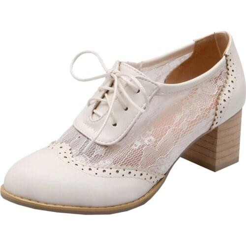 AGODOR Fashion Women Block High Heel Wingtip Oxford Shoes Lace Up Vintage Dress Pumps Retro Dress Shoes for Woman