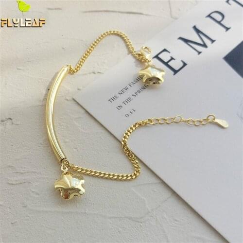 Simple 18k Gold Bracelets & Bangles Satr Bent Pipe Real 925 Sterling Silver Bracelets For Women Fashion Fine Jewelry Flyleaf