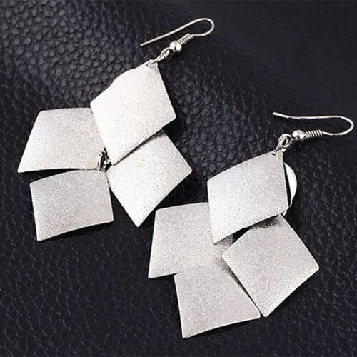 Women Square Drop Earrings Big Geometry Dangle Charm Long Tassel Earring Gold Silver Eardrop Women Jewelry Accessories