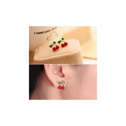 Specials 2015 new Korean jewelry wholesale lovely sweet red cherry earrings for women free shipping