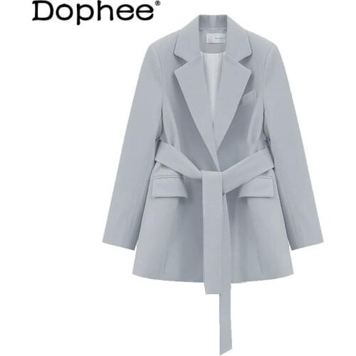 Business Elegant Simple Suit Jacket for Women 2021 Spring New Korean Style All-match Blazer High Street Straight Lace-up Coat