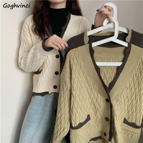 Women Cardigan V-neck Patchwork Single Breasted Loose Designer Korean Style Fashion Lovely Girl Fresh Lazy Retro Sweater Females