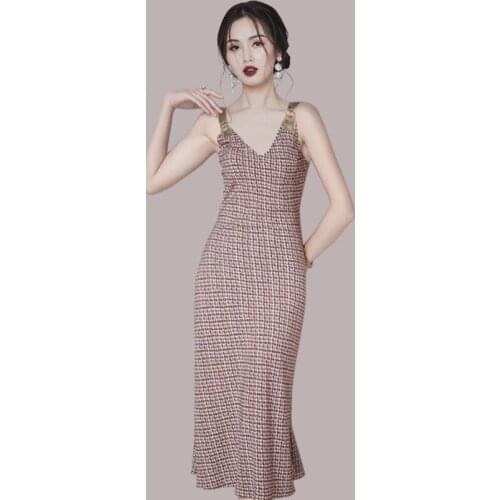 S-XL Plus Size Houndstooth Vintage Summer Dress 2021 V-neck Sleeveless Midi Casual Ladies Dresses Korean Midi Wrap dress Woman