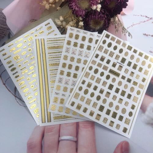 1 Sheet Gold Bronzing 3D Nail Decals English Alphabet Hot stamping Letter Beauty Nail Art Decorations Adhesive Nail Sticker Tr97