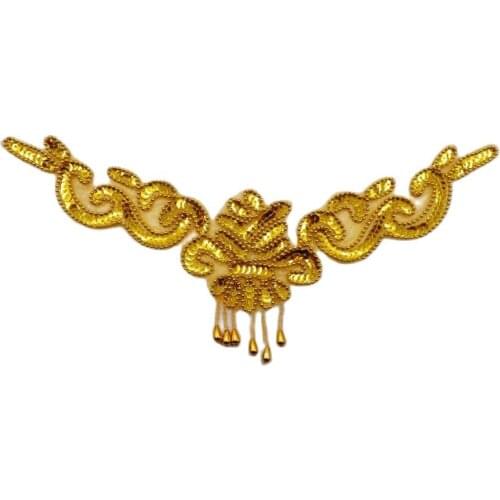 YACKALASI 10 Pcs Sequined Flower Appliqued Fringe Beads Patches Hair Accessories Gold Silver Collar 33*8cm