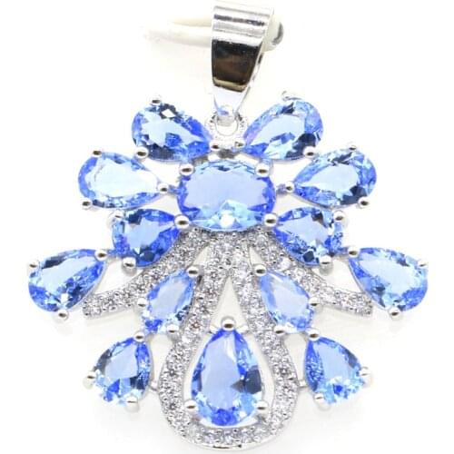 32x29mm Awesome Big Violet Tanzanite White Bright Zircon Womans Dating Fine Jewelry Silver Pendant