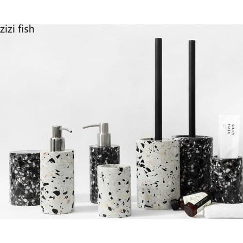 Piebald Stone Bathroom Decoration Accessories Mouthwash Cup Toothpaste Holder Portable Soap Dispenser Toilet Brush Bath Supplies