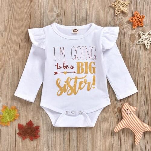 "Be a sisiter" Newborn Baby Girl Romper Jumpsuit Cotton Long Ruffled Sleeves Onesie Infant Summer Clothes Outfits for 0-24M